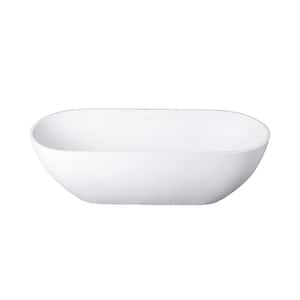 63 in. x 29.5 in. Solid Surface Stone Resin Flat Bottom Free Standing Soaking Bath Tub Freestanding Bathtub in White