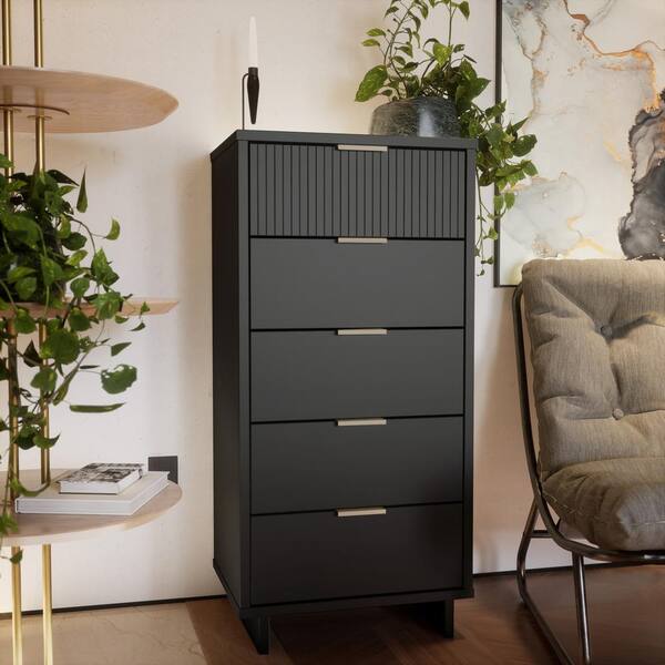 Manhattan Comfort Granville Dark Grey 5-Drawer 23.62 in. Wide Narrow  Dresser DR-5005