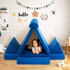 66 in. Rolled Arm 8-piece Suede Sponge Modular Kids Play Sofa Set Sectional Sofa in. Blue