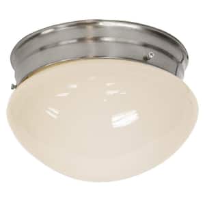 Kassy 9.1 in. 50-Watt Brushed Nickel Integrated LED Flush Mount with Frosted Glass Silver Shade
