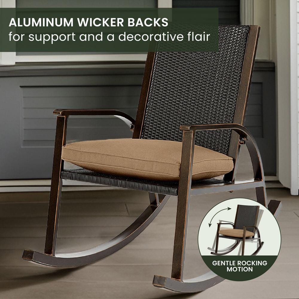 Beige Aluminum Wicker Back Rocking Chair with Cushions