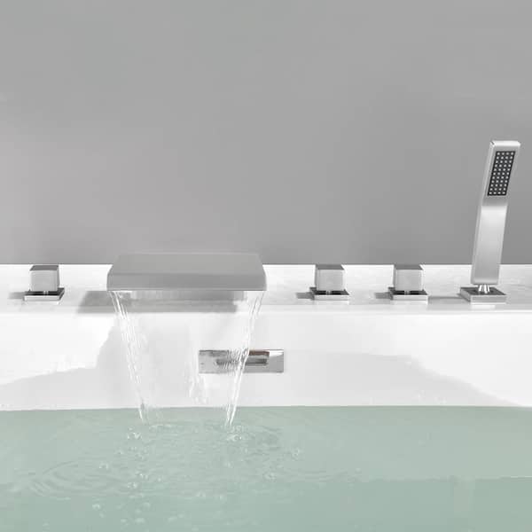 Ami 2-Handle5Hole Tub Deck Mount Roman Tub Faucet with Hand Shower in Brushed Nickel