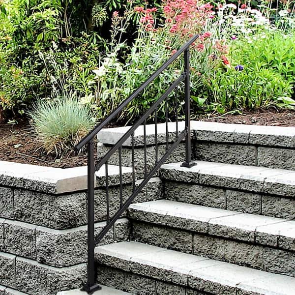 33 in. H x 68 in. W Black Wrought Iron Stair Railing Kit Outdoor Stair Railing Fits for 4 to 5 Steps Adjustable Handrail