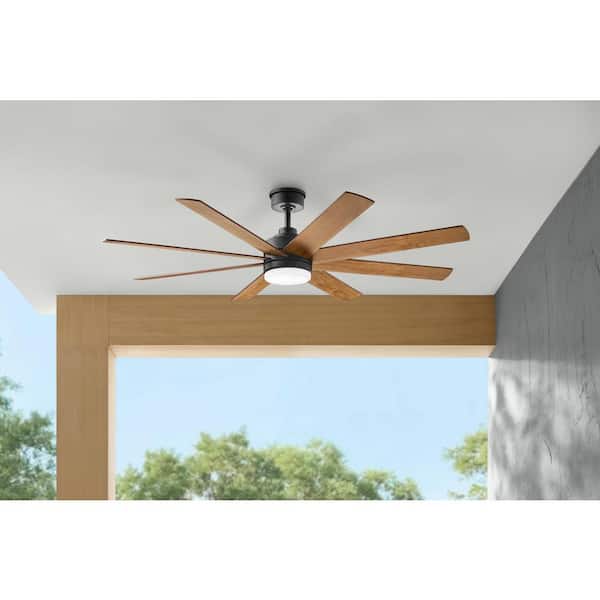 Celene II 62 in. Indoor/Outdoor Matte Black Whiskey Barrel Blades Ceiling Fan with Adjustable White LED w/Remote Control