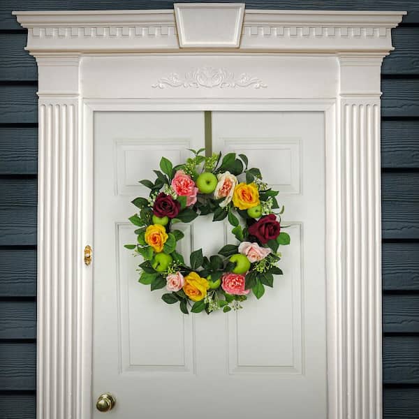 National Tree Company 22 in. Artificial Rose Peony and Apple Wreath