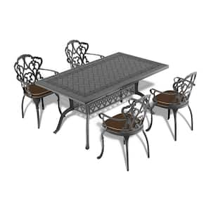 Lily Black 5-Piece Cast Aluminum Outdoor Dining Set with Rectangle Table and Dining Chairs with Random Color Cushion