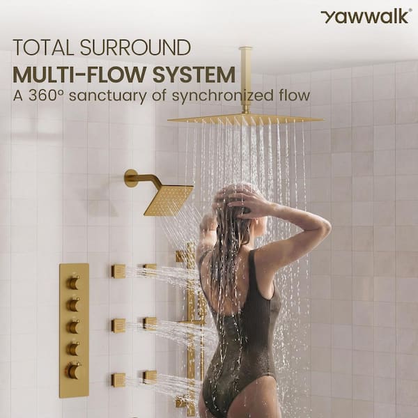 YAWWALK Thermostatic Valve 15-Spray 16 and 6 in. Dual Ceiling
