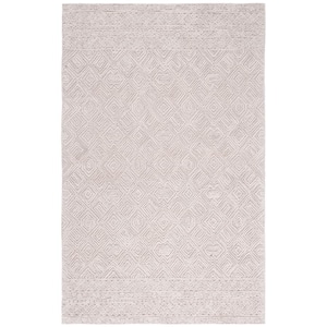 Textual Beige Doormat 3 ft. x 5 ft. Abstract Border Area Rug