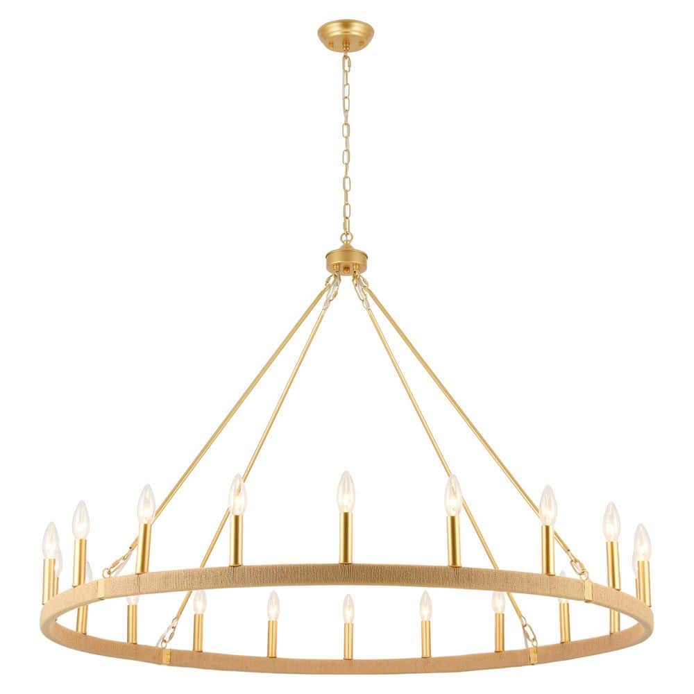 "20 light 47.2"" Gold Large Handwoven Rattan Farmhouse Wagon Wheel Chandelier for Living Room Foyer with no bulbs included" price history on PriceWatchPro
