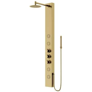 Ellington 59 in. H x 6 in. W 4-Jet Shower Panel System with Round Head and Hand Shower Wand in Matte Brushed Gold