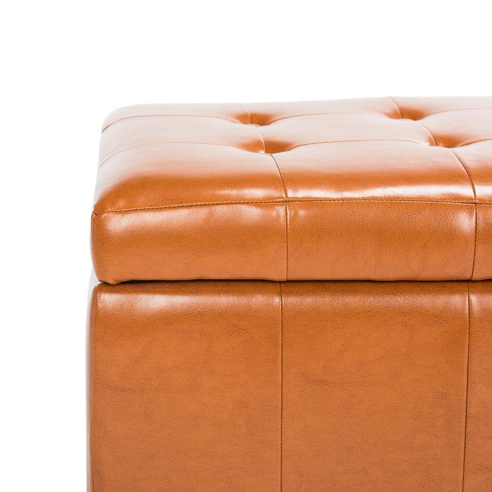 Transitional Saddle Brown Tufted Storage Bench with Beech Wood Frame
