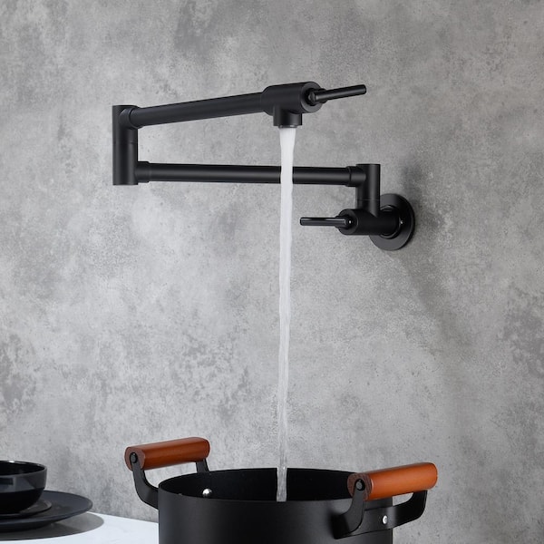 Wall Mounted Pot Filler with Lever Handle in Matte Black