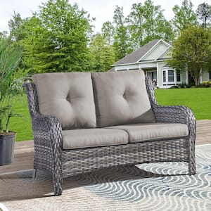Carolina Gray Wicker Outdoor Loveseat with CushionGuard Gray Cushions