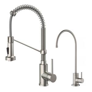 Bolden Commercial 1-Handle Pull-Down Kitchen Faucet and Purita Water Filtration Faucet in Spot Free Stainless Steel