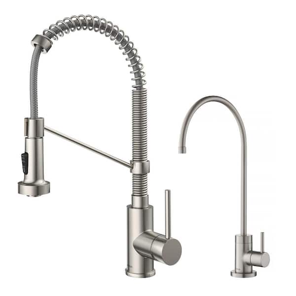 KRAUS Bolden Single Handle Pull-Down Kitchen Faucet and Purita Beverage Faucet in Spot Free Stainless Steel