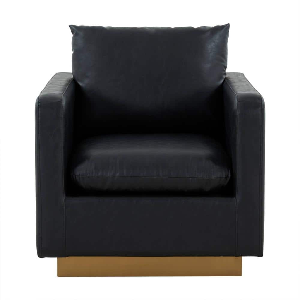 Nervo Black Leather Accent Chair with Gold Base