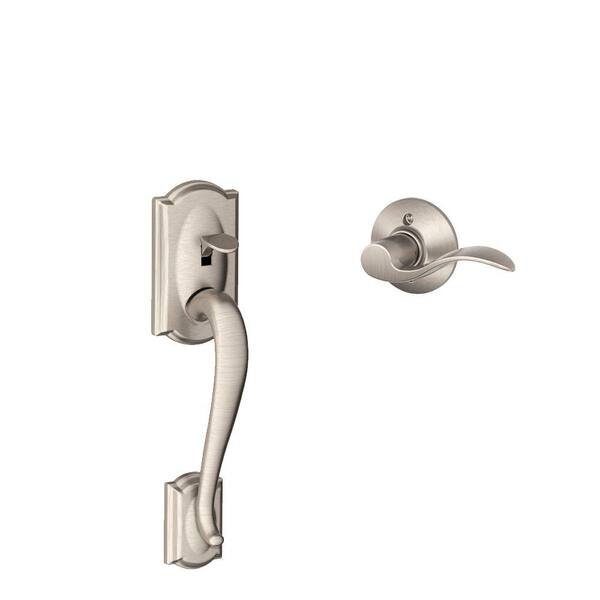 Schlage Camelot Satin Nickel Handleset with Accent Interior Flair