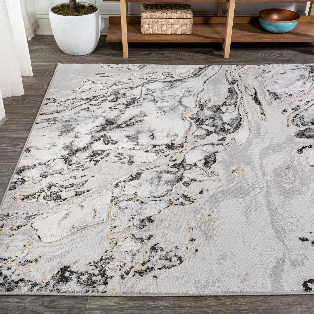 Abstract Swirl Marbled Gray Synthetic 5'x8' Area Rug