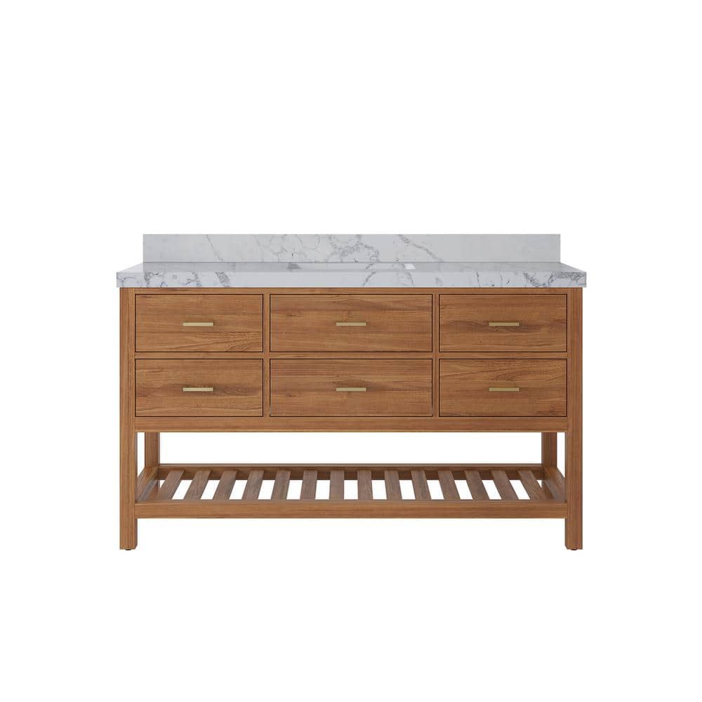 Parker Teak 60 in. W x 22 in. D x 36 in. H Single Sink Bath Vanity in Golden Teak with 2 in. Venatino Quartz Top price history on PriceWatchPro