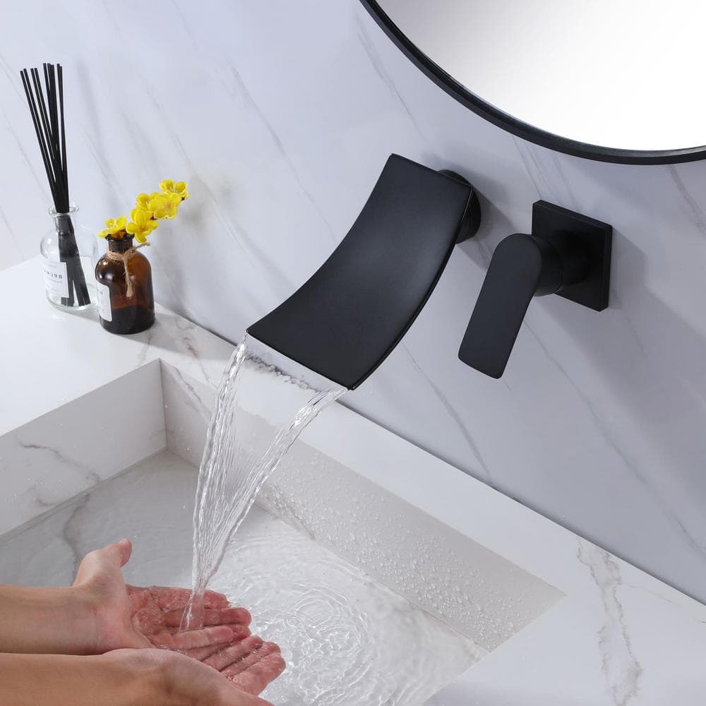 Matte Black Wall-Mounted Waterfall Bathroom Faucet