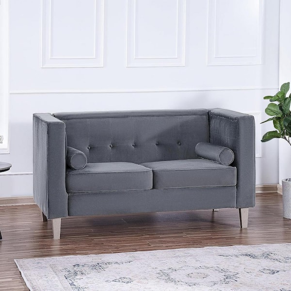 HOMESTOCK 61 in. Gray Velvet 2-Seater Loveseat