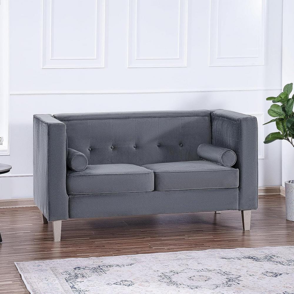 HOMESTOCK 61 in. Gray Velvet 2Seater Loveseat 13463HD The Home Depot