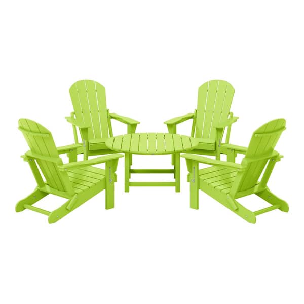 Laguna Lime Fade Resistant 5-Piece Plastic Adirondack Chair Outdoor Patio Conversation Set With Round Coffee Table
