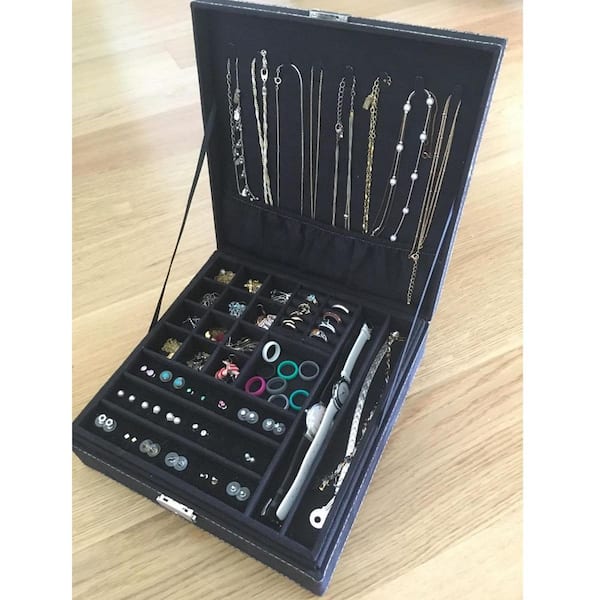 Deep Blue 10.2 in. x 3.2 in. Velvet Elegant Jewelry Organizer with Lock