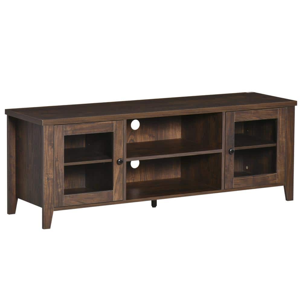 Modern Coffee Brown Wood TV Stand with Shelves and Cabinets