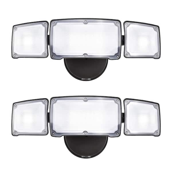 40 Watt equivalent 3800-Lumen 180° 3-Light Bronze Outdoor Integrated LED Wall or Eave Mount Flood Light (2-Pack)
