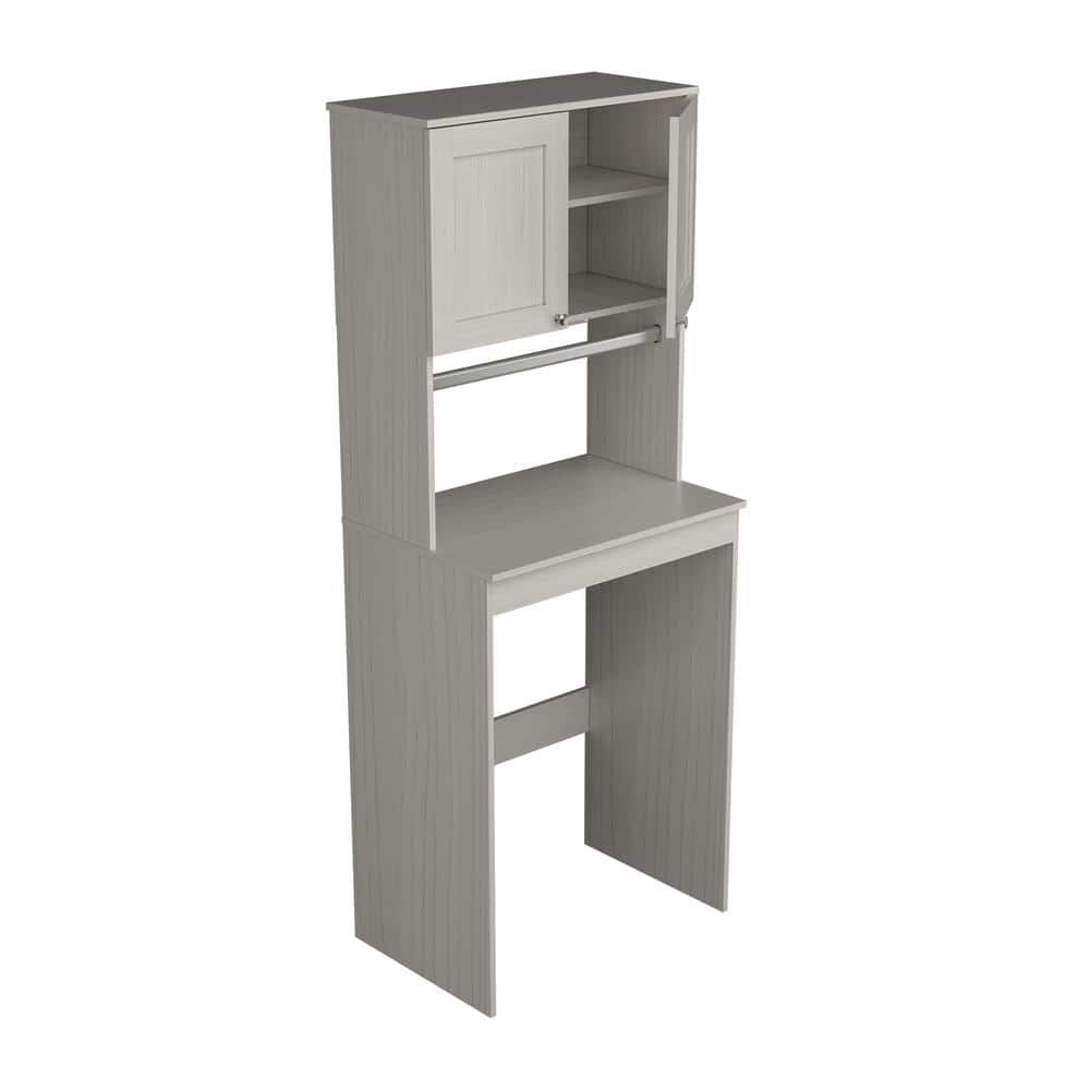 Washed Oak Freestanding Laundry Cabinet with Adjustable Shelving