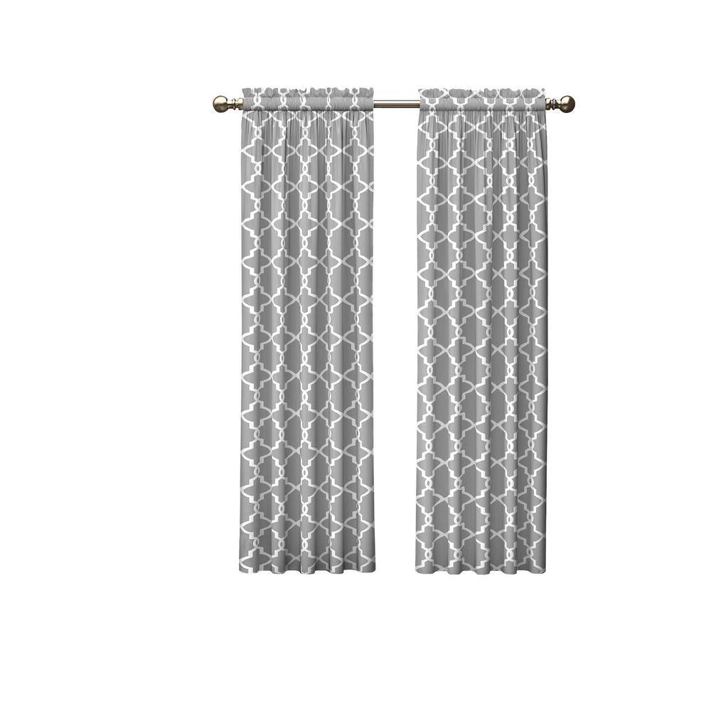 Vickery Gray Trellis Print Rod Pocket Light-Filtering Curtains, 56" x 63"