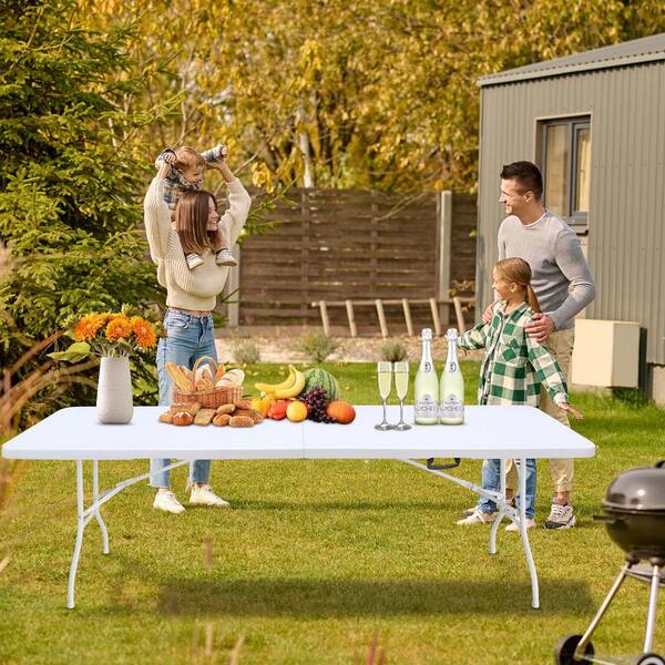 GOGEXX 96 in.L x 30 in.W x29 in.H 8 Ft Picnic Table Multi-Purpose Outdoor Folding Table Casual Table For Game Party/Camping