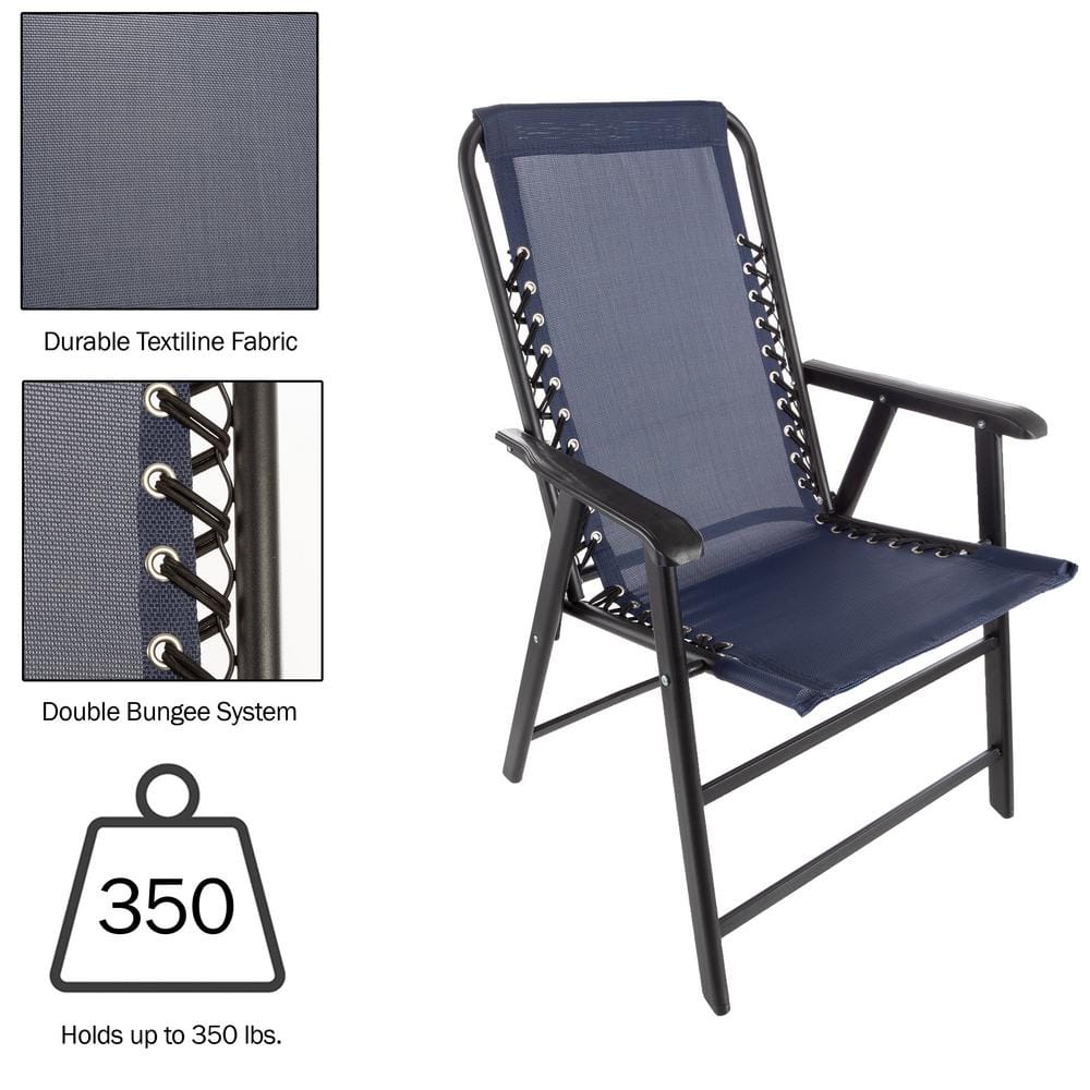 Set of 2 Navy Folding Camping Chairs with Textilene Fabric