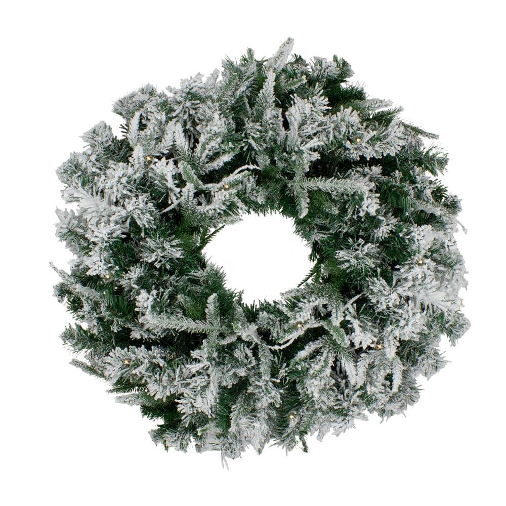 Northlight 36 in. Warm White LED Lights Pre-Lit Flocked Winfield Fir  Artificial Christmas Wreath 33663412 The Home Depot