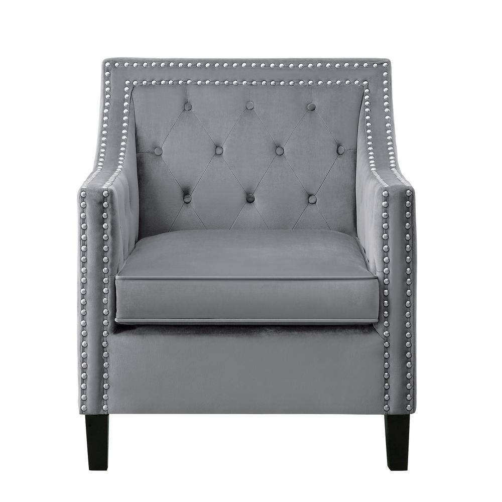 Grazioso Gray Velvet Upholstered Accent Chair with Nailhead Trim