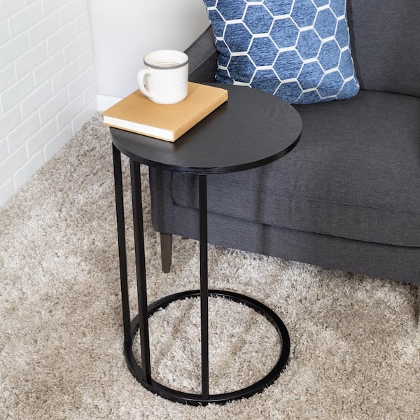 Honey-Can-Do 15.74 in. W Black 24 in. H C-Top Round MDF End Table with Steel Frame