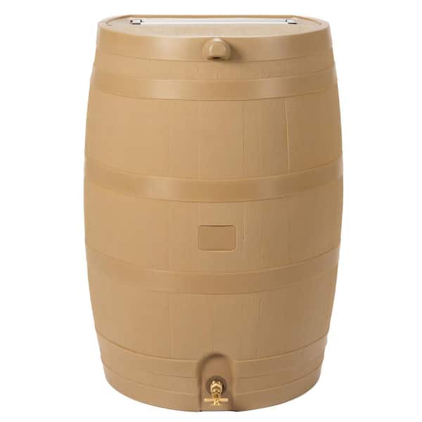 RTS Home Accents 50 Gal. Rain Barrel Oak Color with Brass Spigot