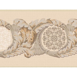 Falkirk Dandy II White Brown Beige Damask Vines Abstract Peel and Stick Wallpaper Border