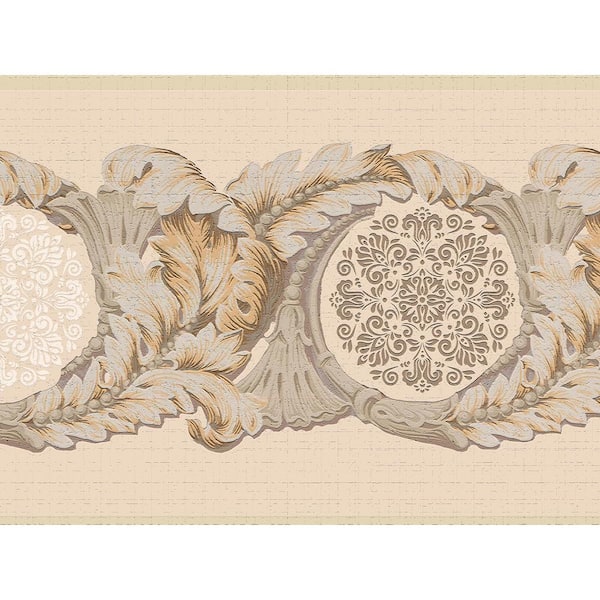 Dundee Deco Falkirk Dandy II White Brown Beige Damask Vines Abstract Peel and Stick Wallpaper Border