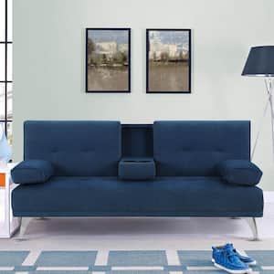 Mat Standalone Sofa Collection 37.4 in. W Navy Blue in Square Arm Polyester Modern Straight Sofa