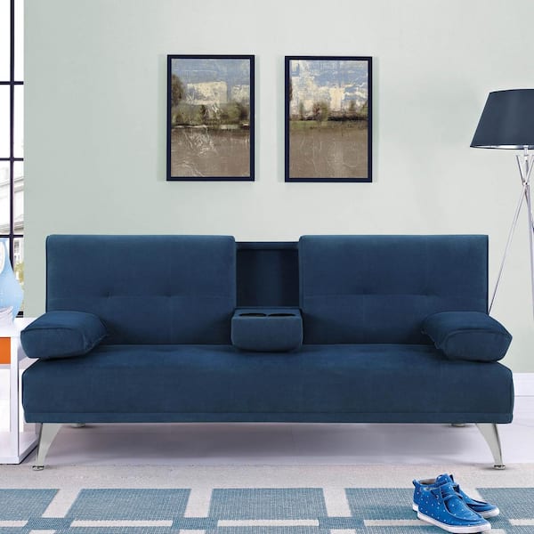 Serta Mat Standalone Sofa Collection 37.4 in. W Navy Blue in Square Arm Polyester Modern Straight Sofa