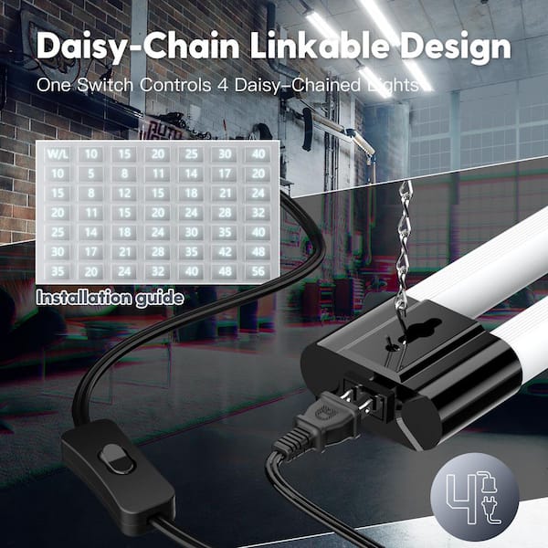 Amico 4ft 250-Watt Equivalent T8 LED Black Shop Light for Garage