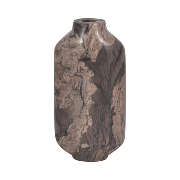 Liv & Skye 12 in. Brown Stone Urn Levanto Decorative Vase