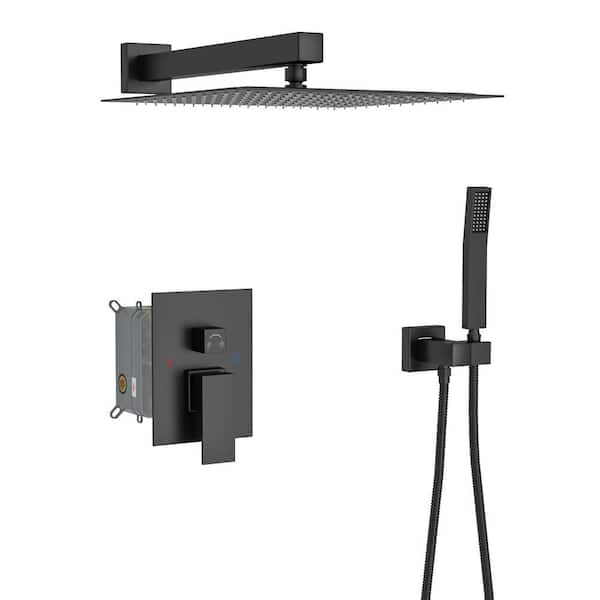 Unbranded Single Handle 1-Spray Dual ShowerHeads Shower Faucet 1.8 GPM with Pressure Balance and Rough in Valve in Matte Black