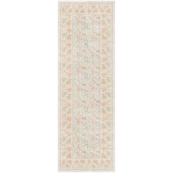 Botanical Washables Beige Multicolor 2 ft. x 6 ft. Floral Contemporary Runner Area Rug
