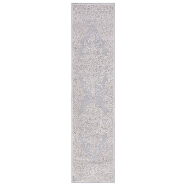 Vogue 2 ft. x 8 ft. Gray/Light Gray Ornate High-Low Runner Rug