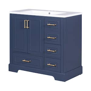 36 in. W x 18 in. D x 34 in. H Single Sink Bath Vanity in Blue with White Resin Top, 2-Doors and 4-Drawers