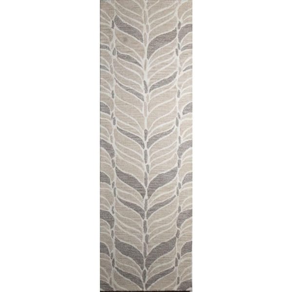 Valencia Beige 3 ft. x 8 ft. (2 ft. 6 in. x 8 ft.) Floral Transitional Runner Rug