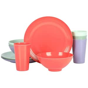 Zelly 12-Piece Round Melamine Dinnerware Set in Assorted Colors